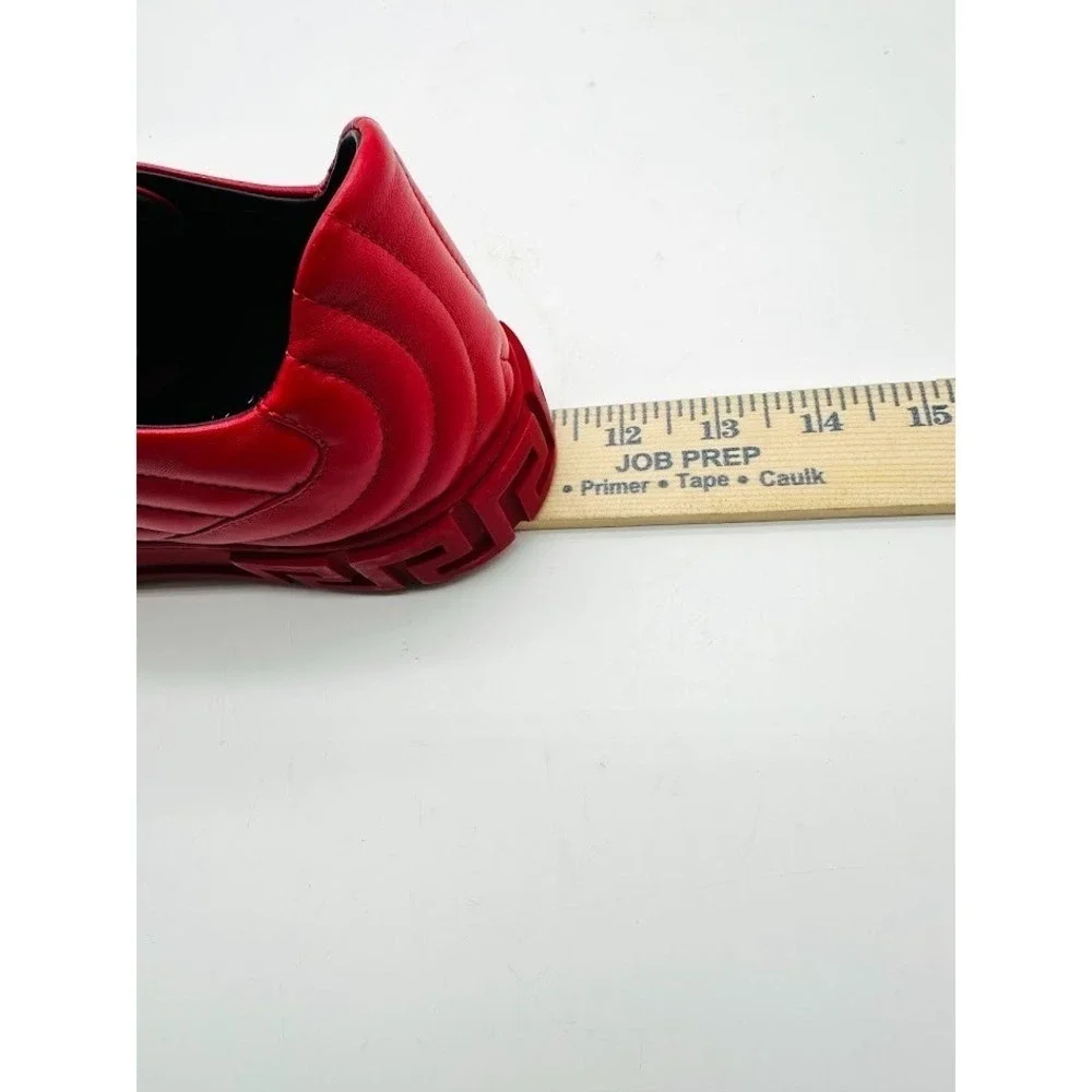 Versace Mens‎ Red Quilted Leather Medusa Greca Low Top Sneakers Shoes